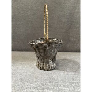 Vintage Teleflora Gift Metal Woven Basket Tall Moveable Handle Silver Toned